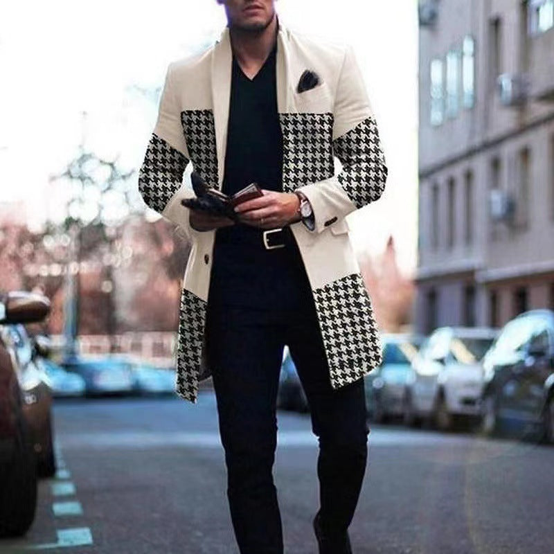 Herrernes efterårs- og vinter-houndstooth-frakke/trenchcoat