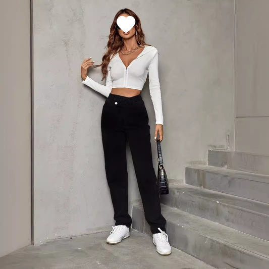 Moderigtige, trendy, tynde, casual løse denim bukser med høj talje