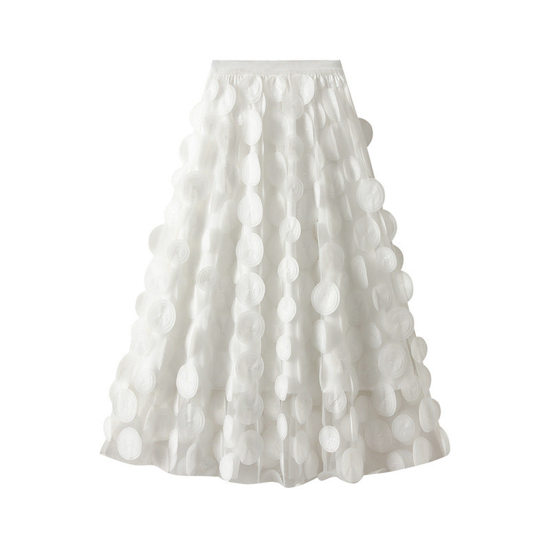 Three-dimensional Polka Dot Black Mesh Skirt