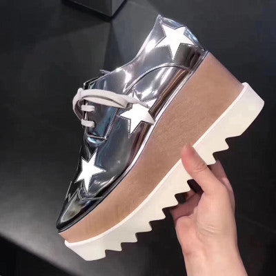 Sponge Cake High-heeled Wedge-heel Platform Star Square Toe Single Shoes Women