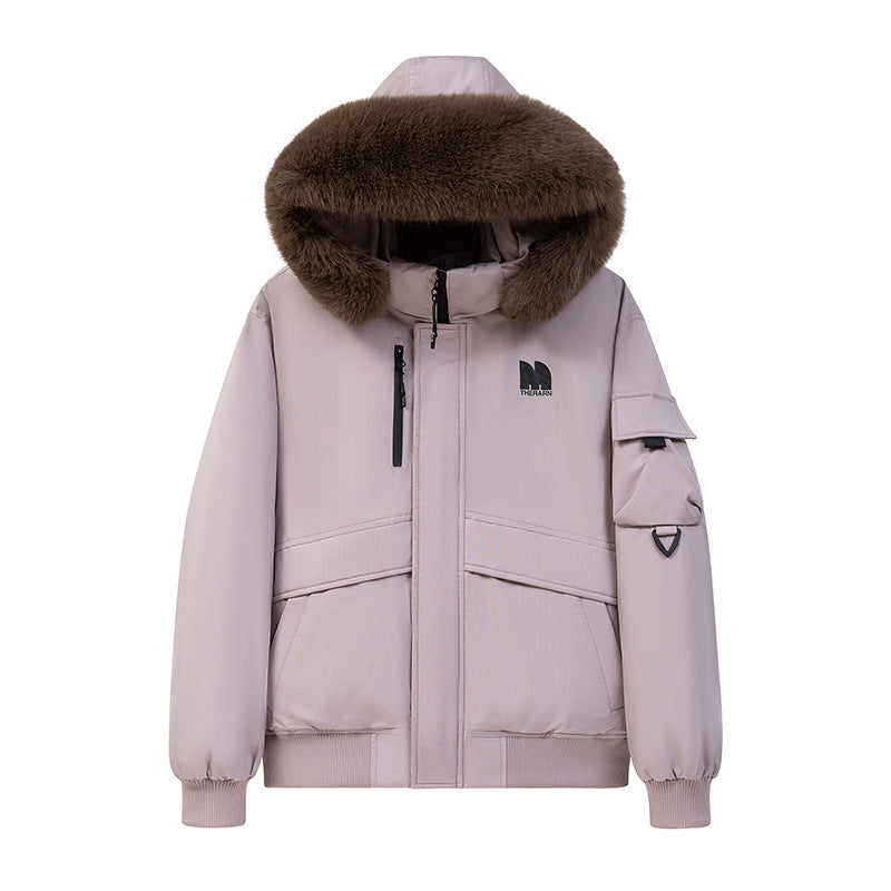Parka med stor pelskrave og tykt bomuldsfoer