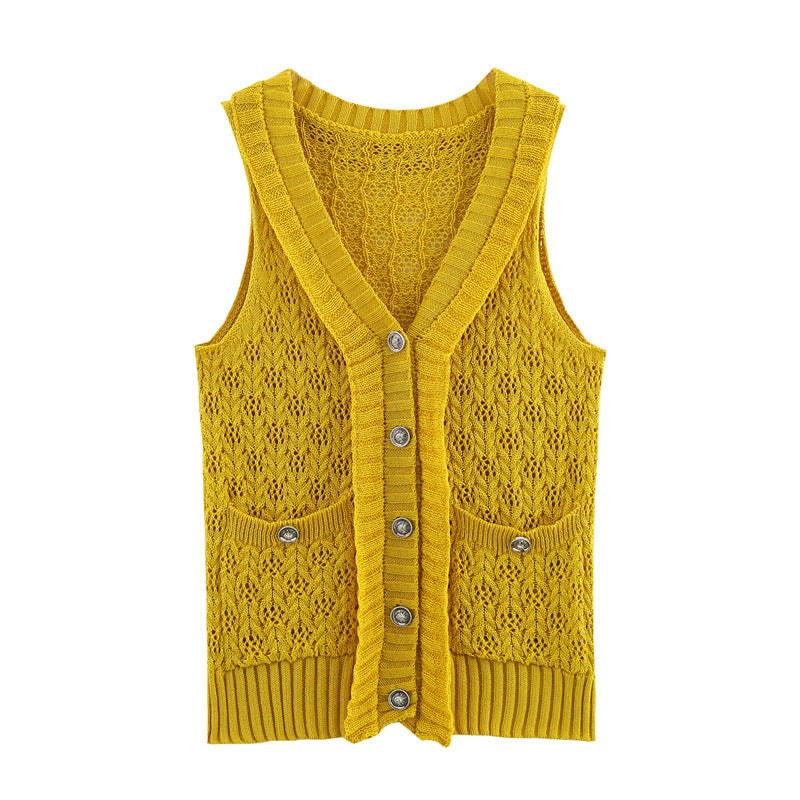 Sweet Style Yellow Knitted Cardigan Sleeveless Vest Waistcoat