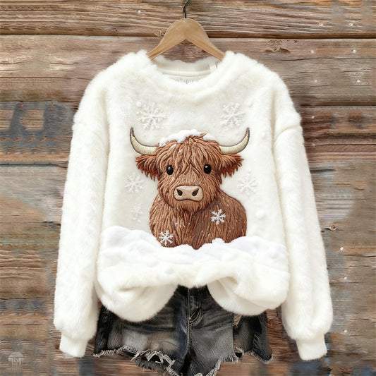 Sweet Crew-neck Top With A Snowman Design