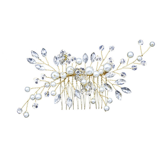Gold And Silver Horse Eye Diamond Handmade Pearl Hair Comb Insert Comb