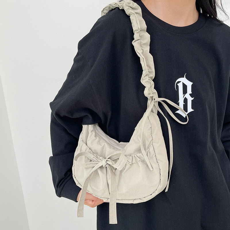 Temperament Wild Nylon Pleated Bow Girls' One-shoulder Bag