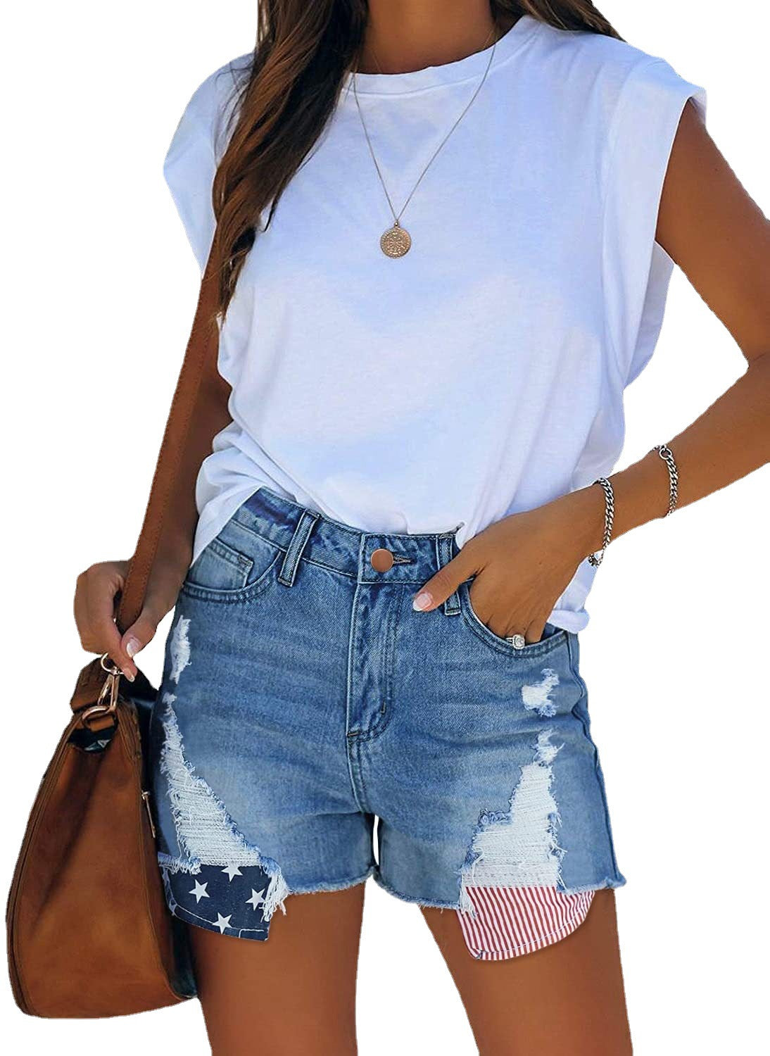 New Pocket Stars And Stripes Flag Ripped Shorts