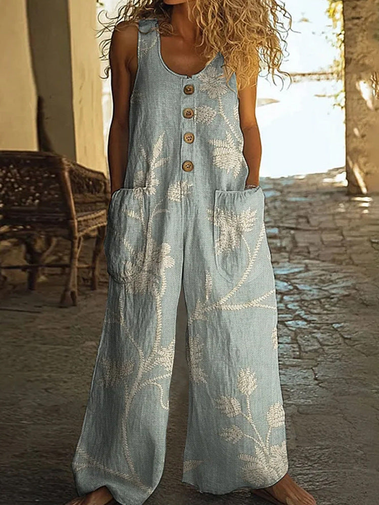 Womens Sleeveless Loose Pocketed Jumpsuit