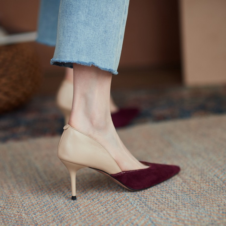 Commuter High Heels Women's Pointed-toe Colorblock Shallow Mouth