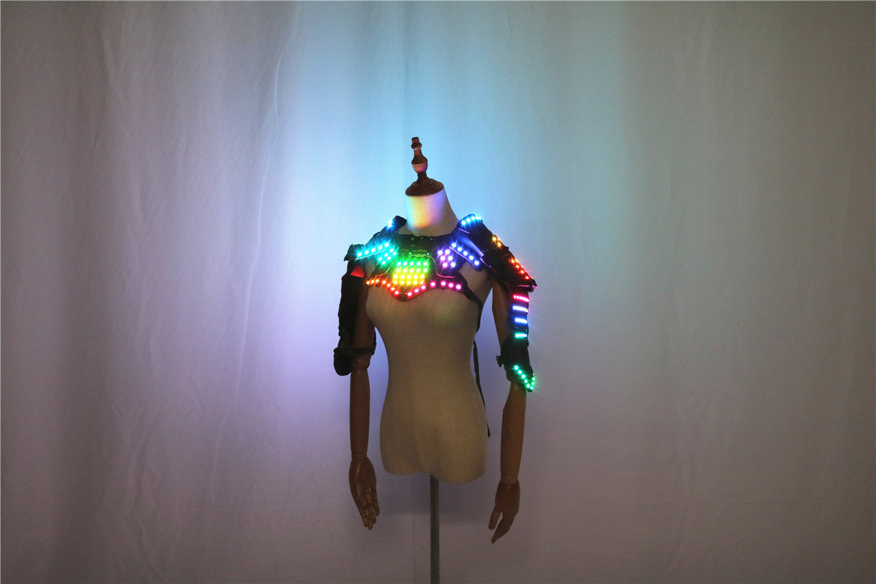 Glowing LED Clothes Armor Shawl PU Leather