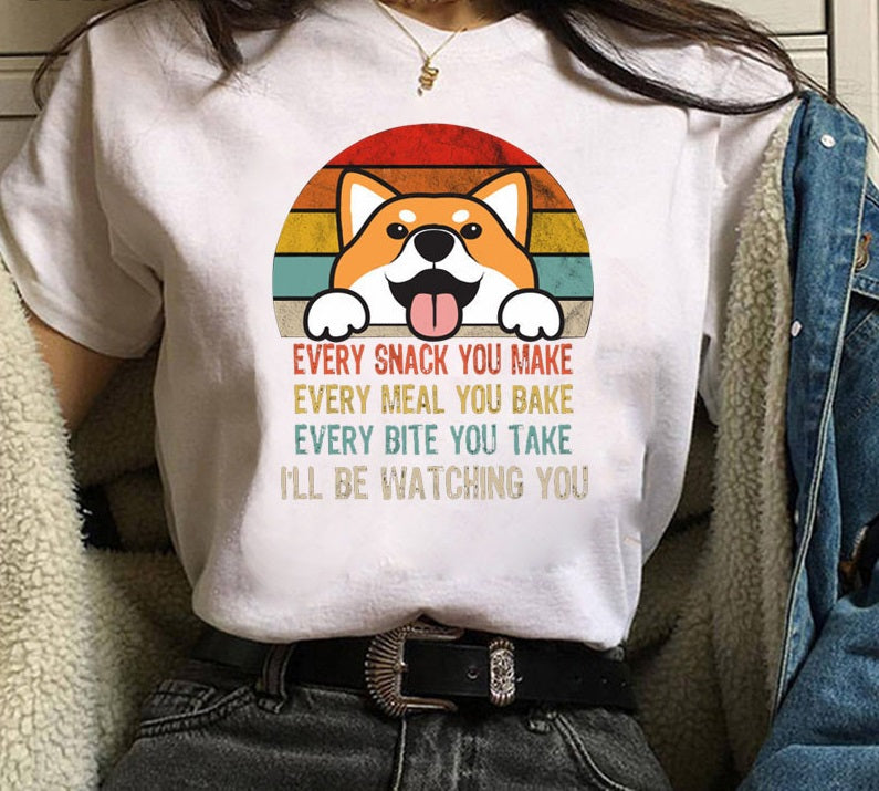 Cute Shiba Inu Print Men And Women Couple T-shirt Bottoming