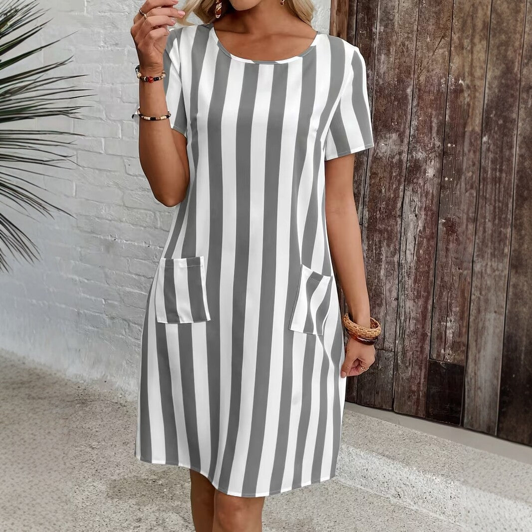 Summer New Striped Short-Sleeve Dress