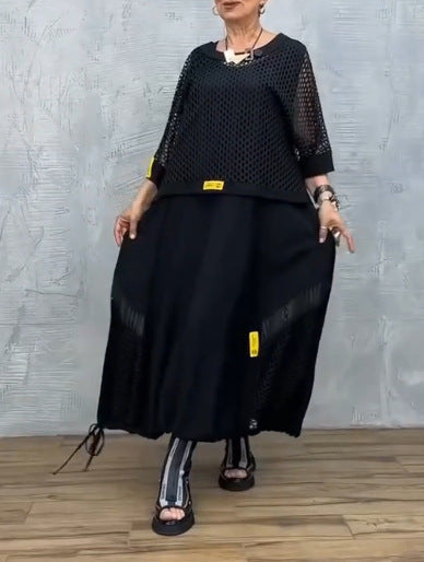Autumn New Solid Color Round Neck Hollow-out Suit