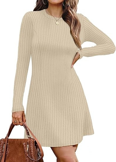 New AutumnWinter European And American Style Fitted Long-Sleeve Sweater Dress For Women