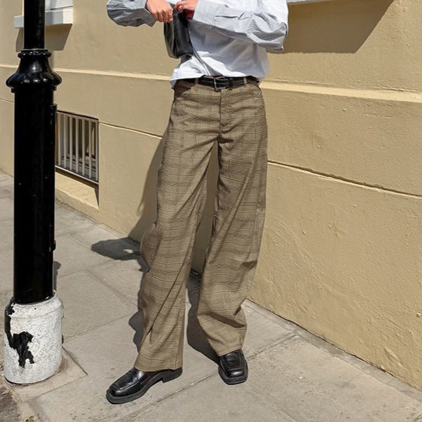 Casual High-waisted Plaid Kick-flare Pants