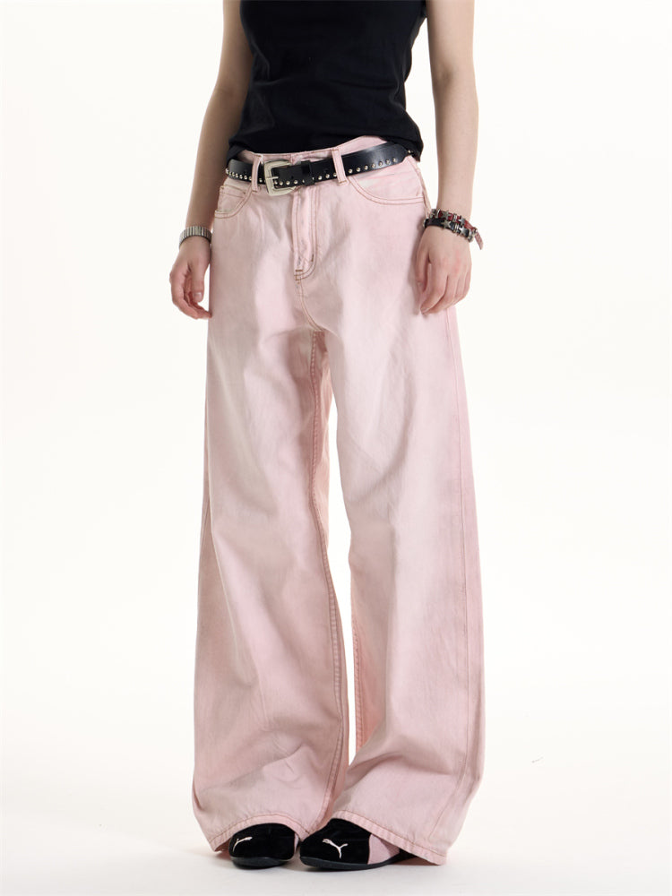 Retro Cherry Blossom Wide-leg Draping Mop Jeans