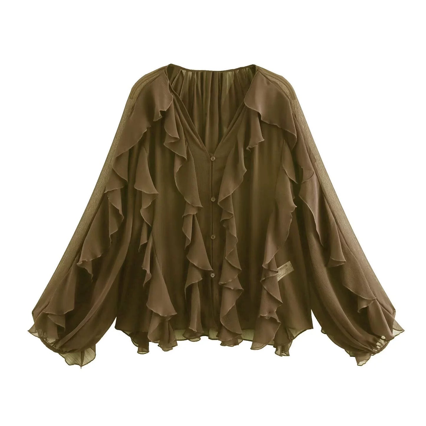 Women's Laminated Fashion V-neck Long Sleeve Shirt