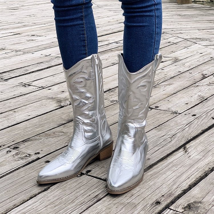 Mid-calf Solid Color Pointed Martin Boots