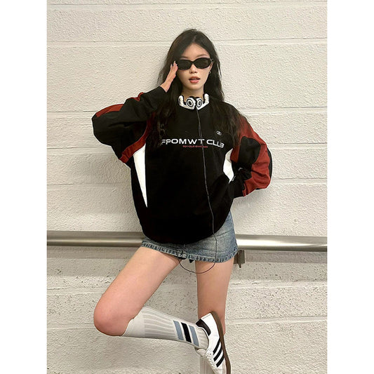 American Letter Embroidered Hiphop Sweater Loose Top