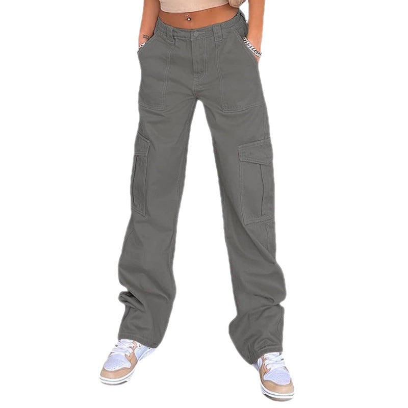 Slim-fit High Waist Elastic Waist Multi-pocket Women's Overalls