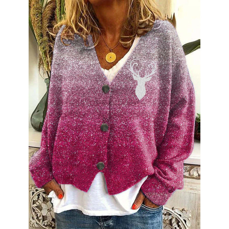 Women's Abstract Printing Casual Coat Cardigan
