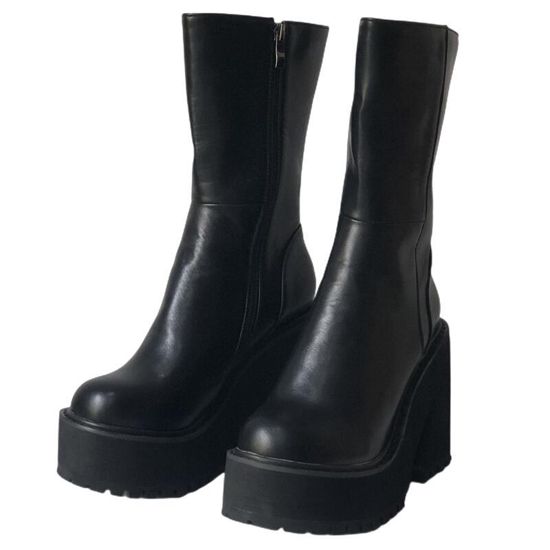 Platform Round Toe Side Zip Low Boots