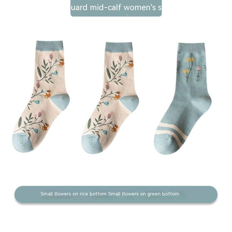 Women's Versatile Leisure Pure Cotton Mid-calf Length Socks Sweat Absorbing And Deodorant