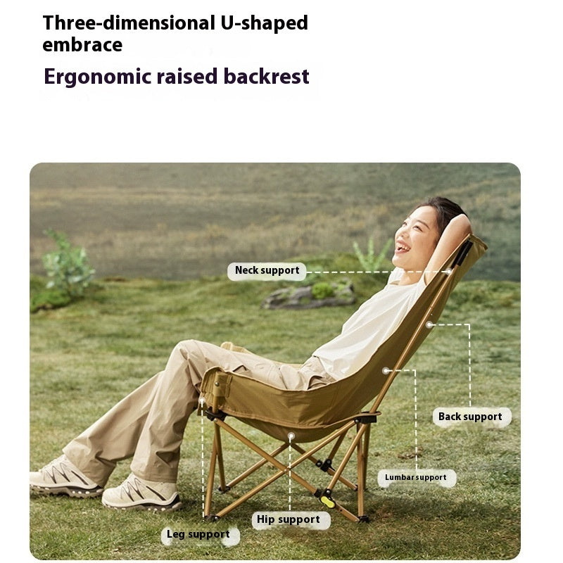 High Back Moon Chair Folding Carbon Steel Chair Outdoor Camping Fishing Adjustable Heightened Backrest