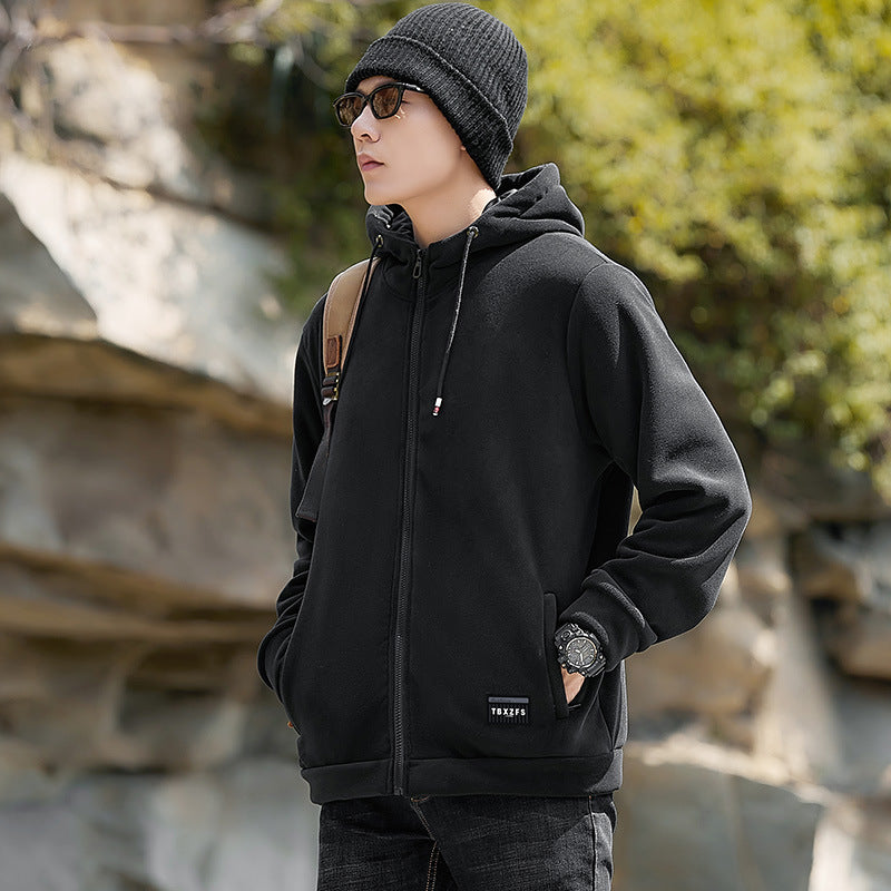 Men's Hooded Lamb Wool Jacket Loose Casual Plus Size Brushed Hoody