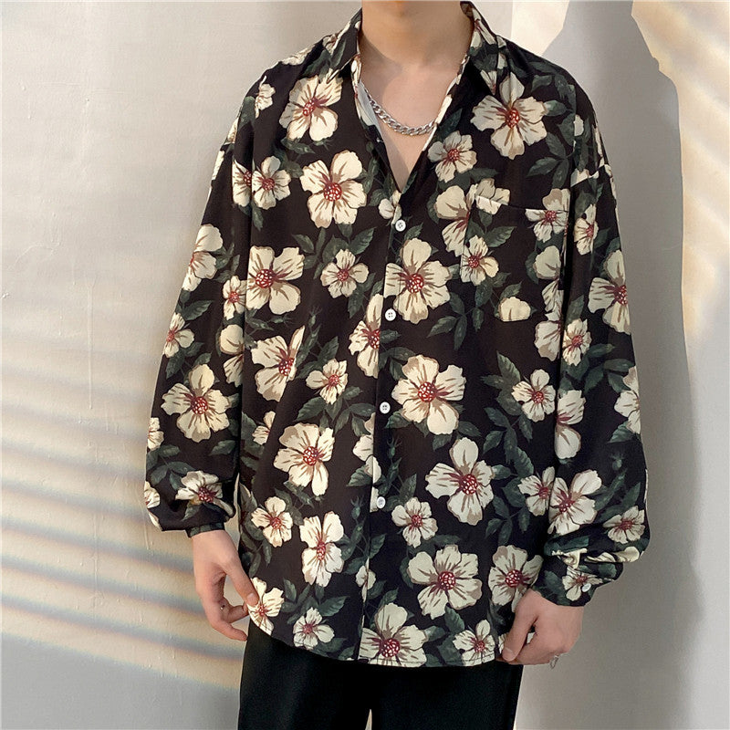 Men's Loose Trend Retro Long-sleeved Floral Shirt