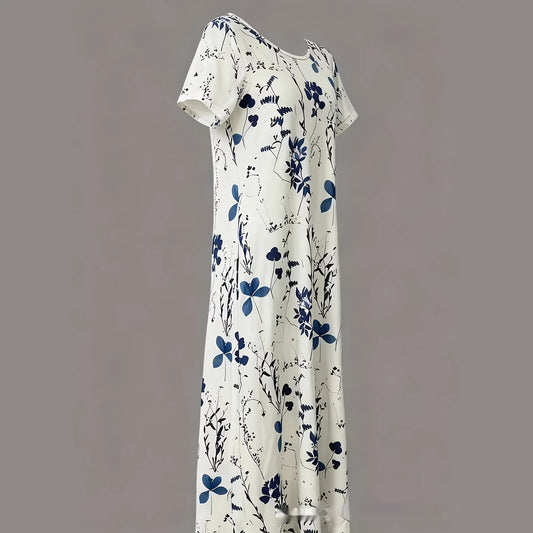 Printed Dress Summer Womens Plus-Size Fashionable Long Short-Sleeve Dress