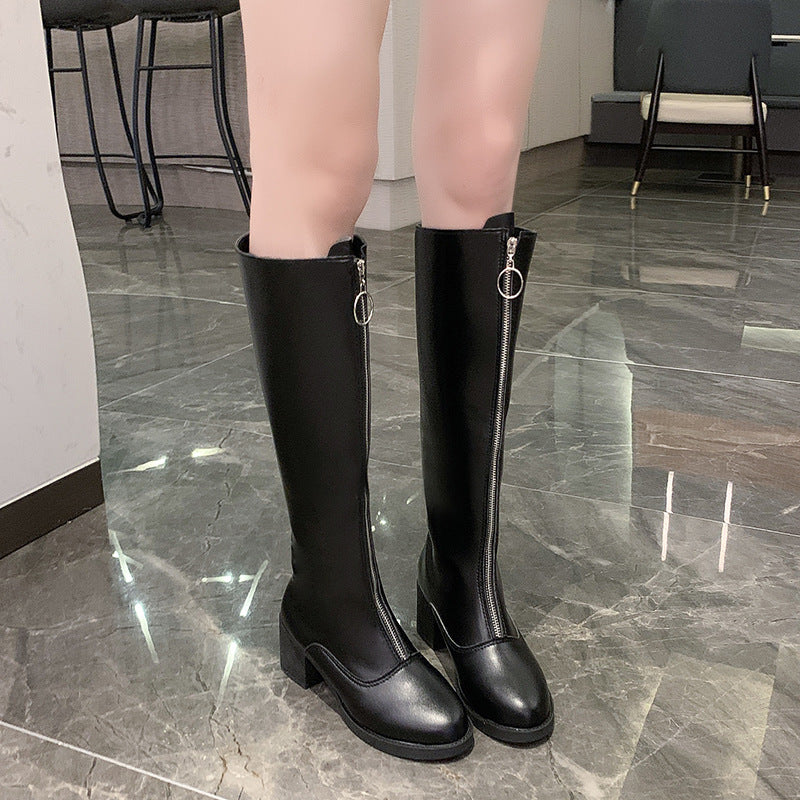 Thick-heeled Zipper Over-the-knee Boots Were Thin