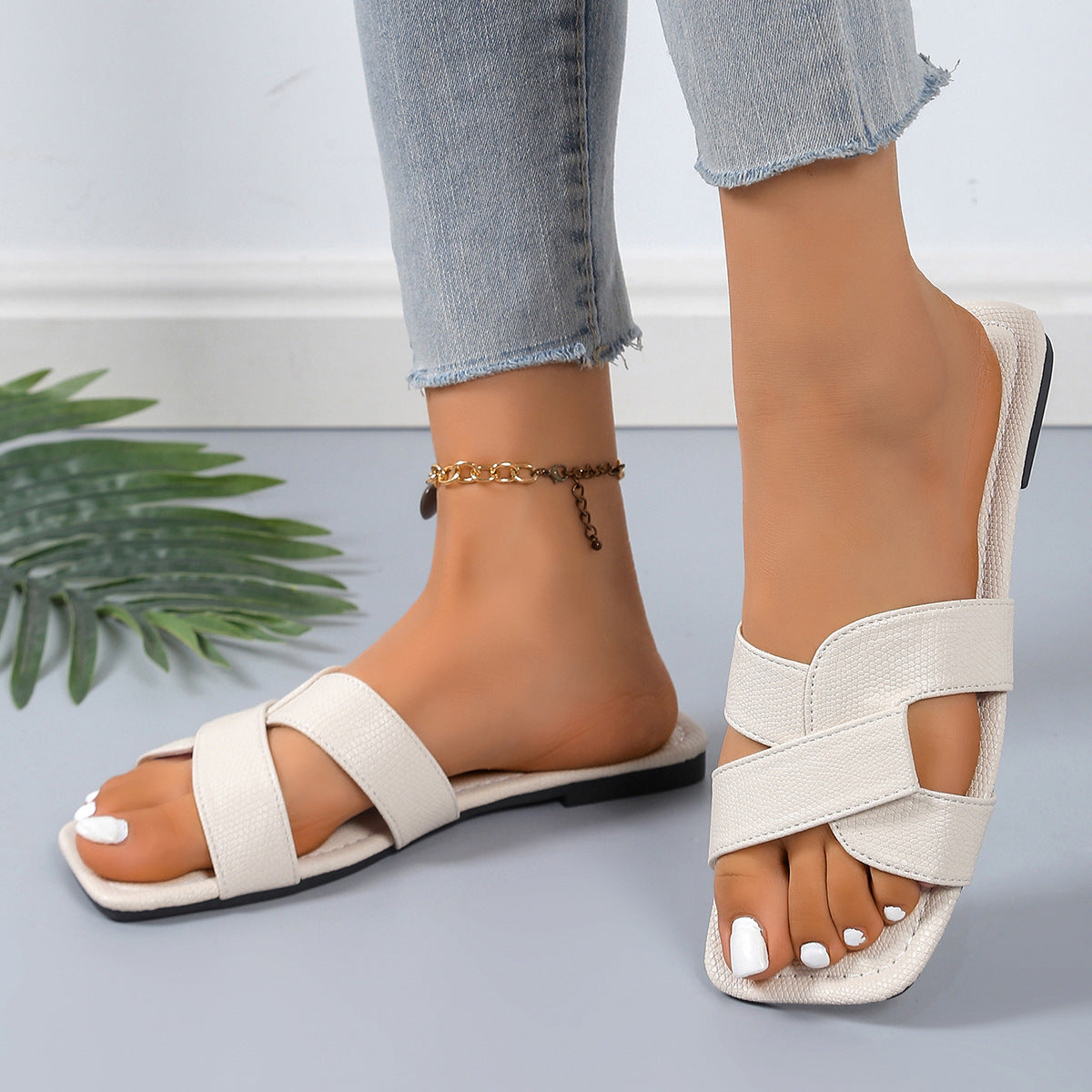 Fashion Slippers Women's Summer Outdoor Wear Square Toe All-matching