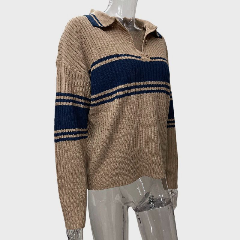 Retro Lapels Loose Slimming And All-matching Sweater For Women
