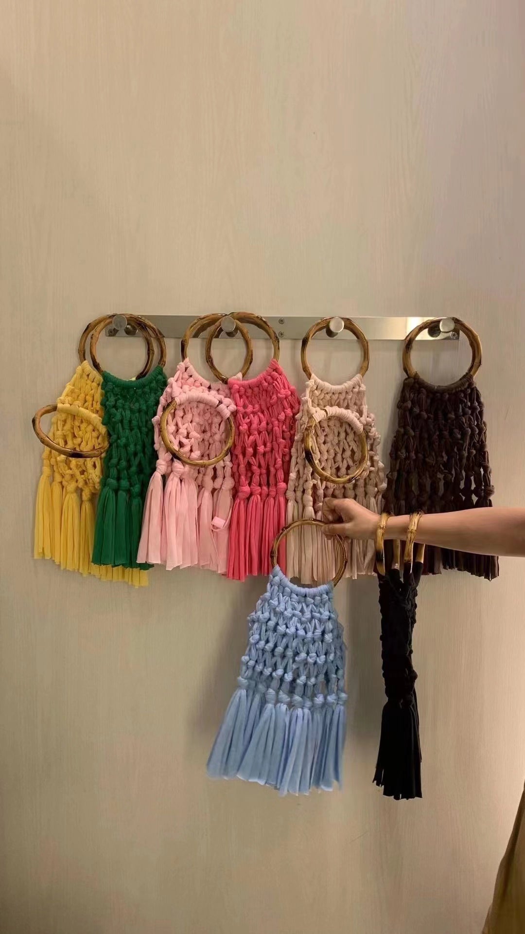 Women's Bag Cotton Knitted Tassel Hollow