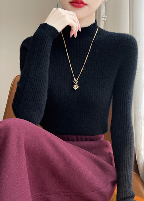 Women's Half Turtleneck Knitted Bottoming Shirt Slim Skin-friendly Soft Glutinous Sweater