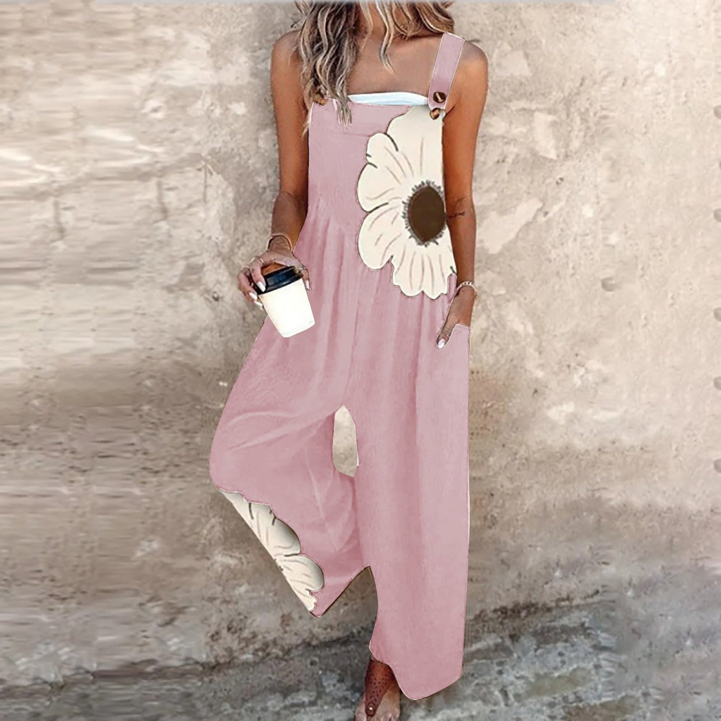Women's Vintage Print Loose Sleeveless Jumpsuit