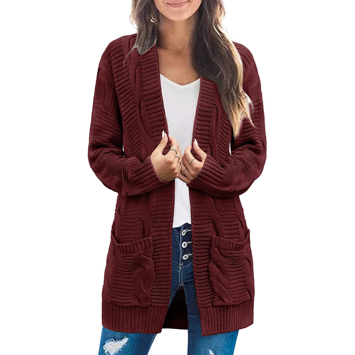 Plus Size Women's Coat Twist Double Pocket Cardigan Sweater