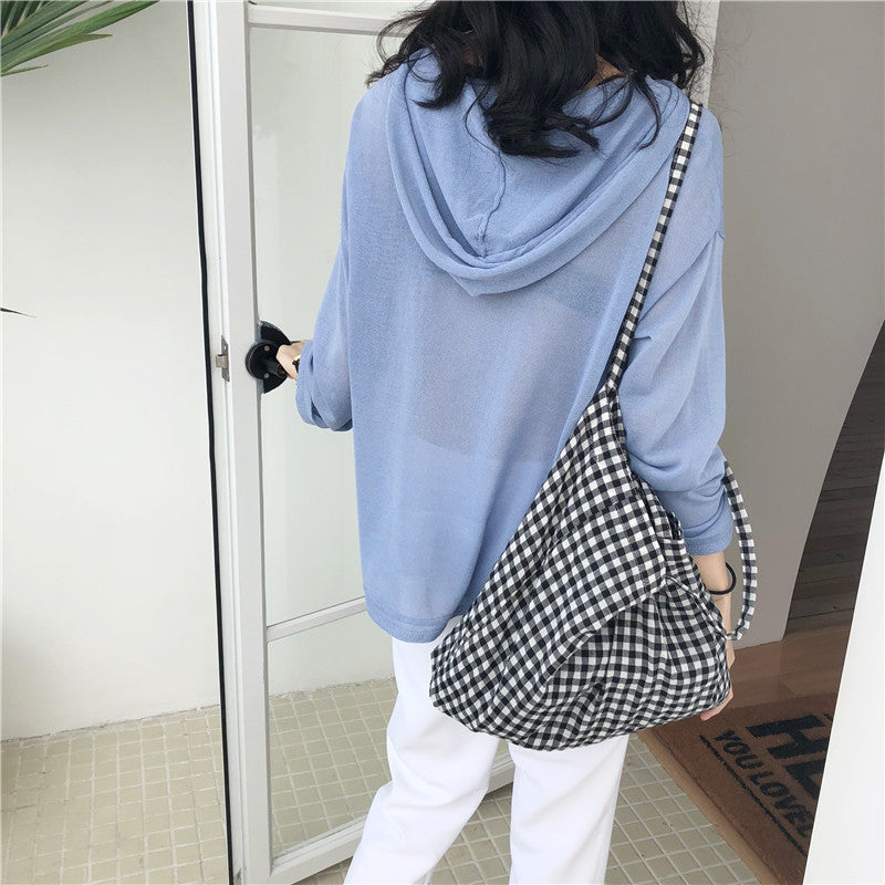 Summer New Red And White Plaid Girl's Heart Lace-up Cloth Bag