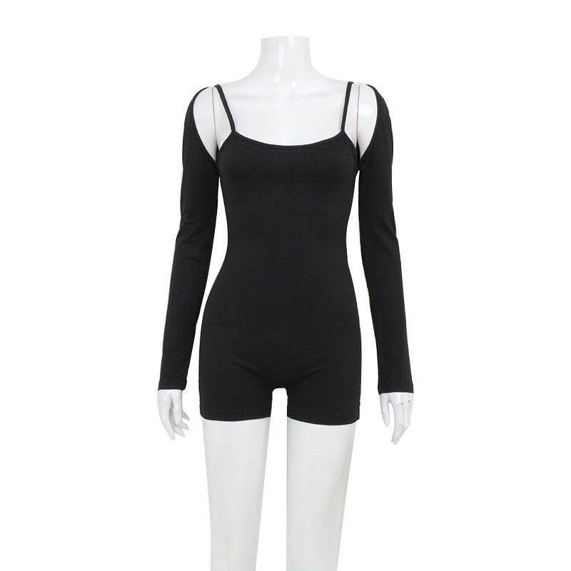 Stylish Solid-Color Slim-Fit Athleisure Jumpsuit Set