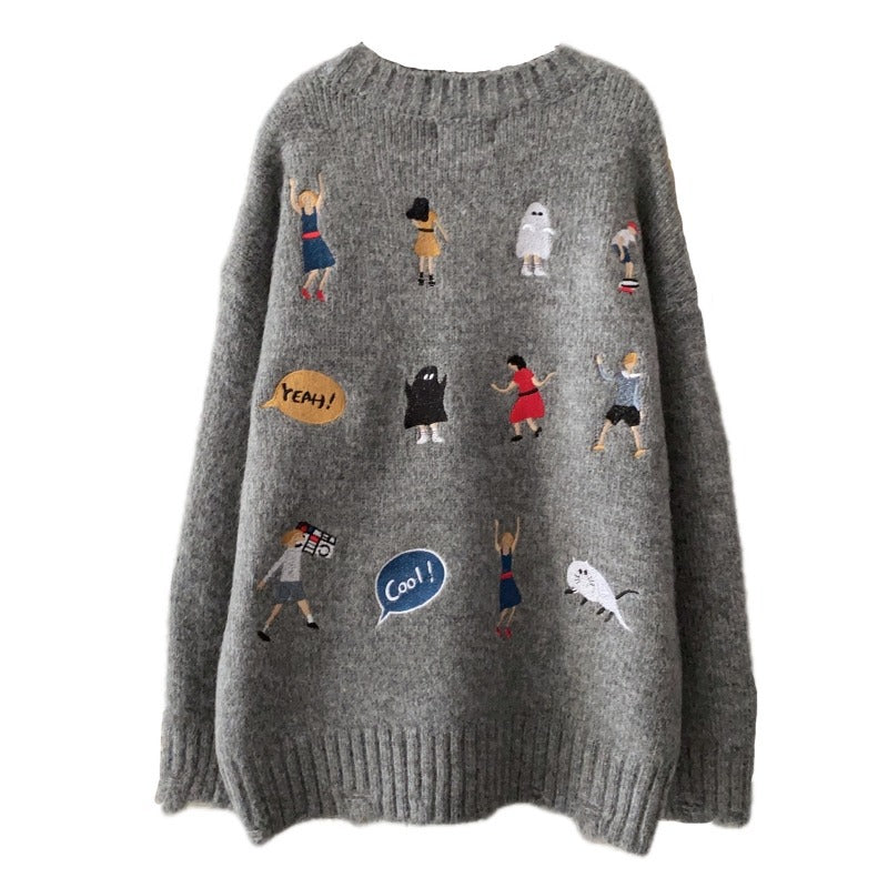 American-style Embroidered Soft Glutinous Sweater