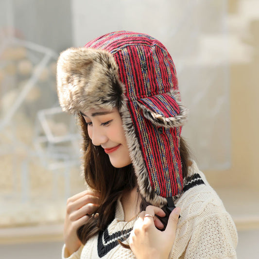 Rainbow Color Fleece-lined Thick Earflap Hat