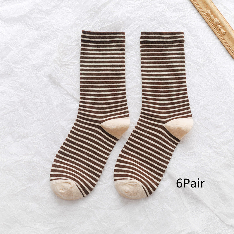 New Japanese Striped Fashion Ladies Mid Tube Socks