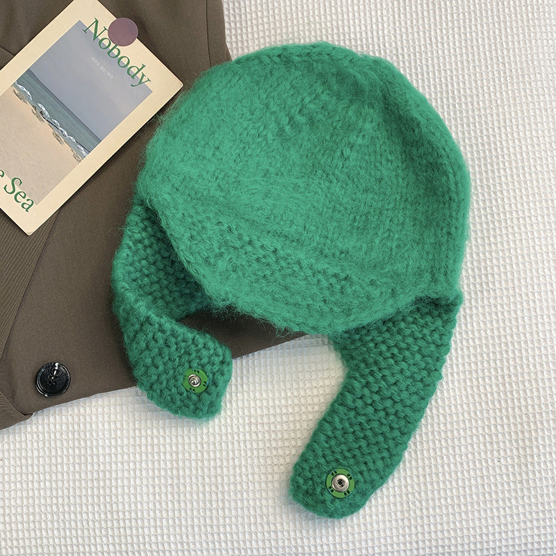 Hand-knit Plush Toe And Ear Protection Beanie