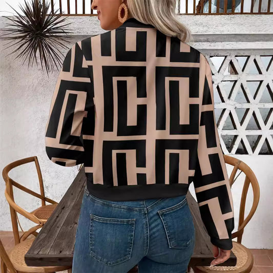 Dame lynlås geometrisk print afslappet langærmet jakke