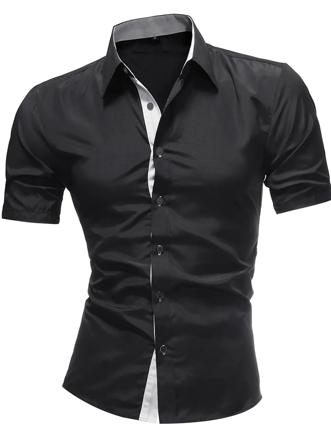 Men's Contrasting-Color Lapel Casual Shirt