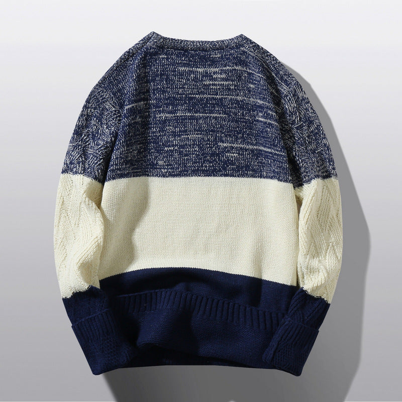 Men's Round Neck Long Sleeve Color Block Warm Casual Top