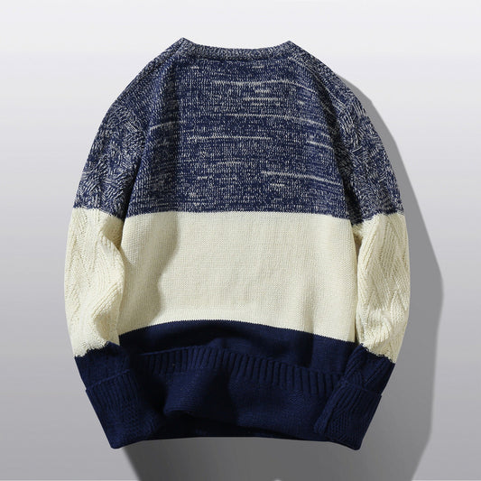 Men's Round Neck Long Sleeve Color Block Warm Casual Top