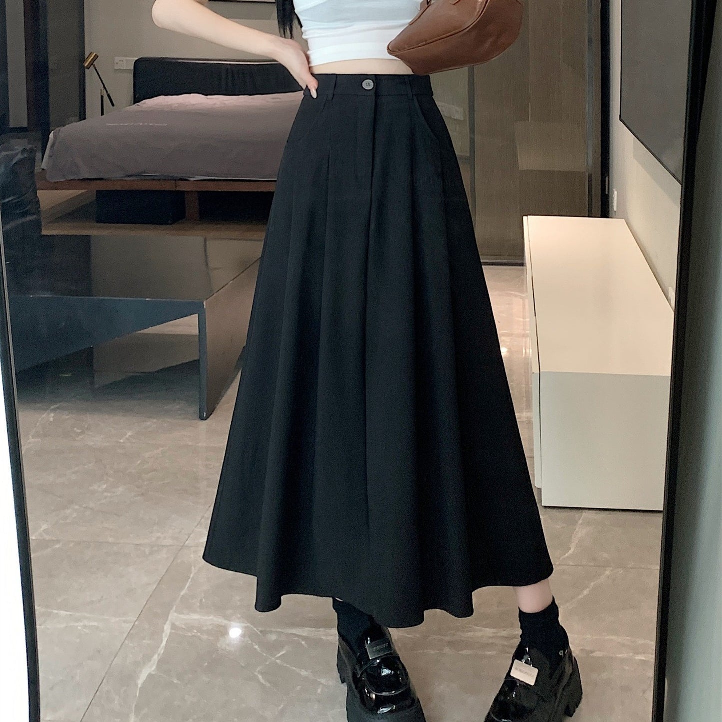 Draping  Women's Casual High Waist A- Line Skirt