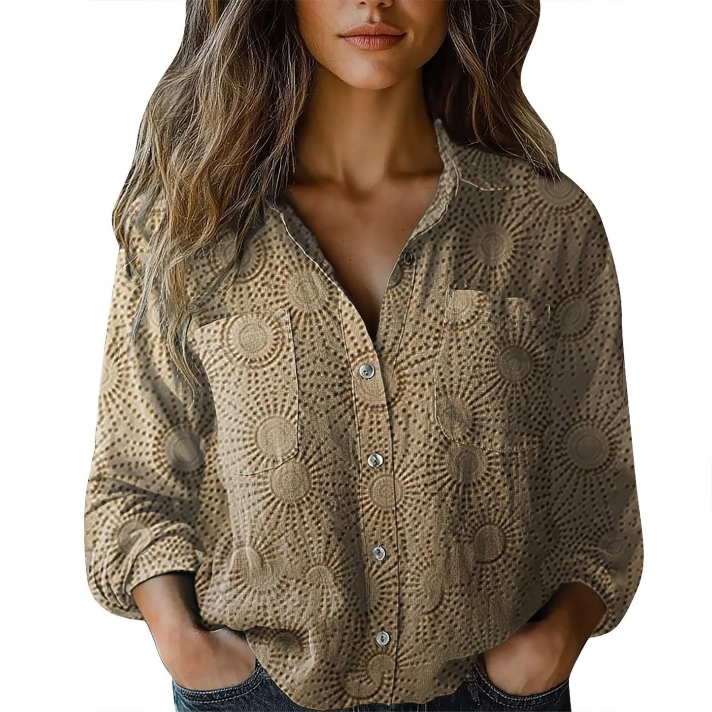 Womens V-neck Printed Blouseshirt