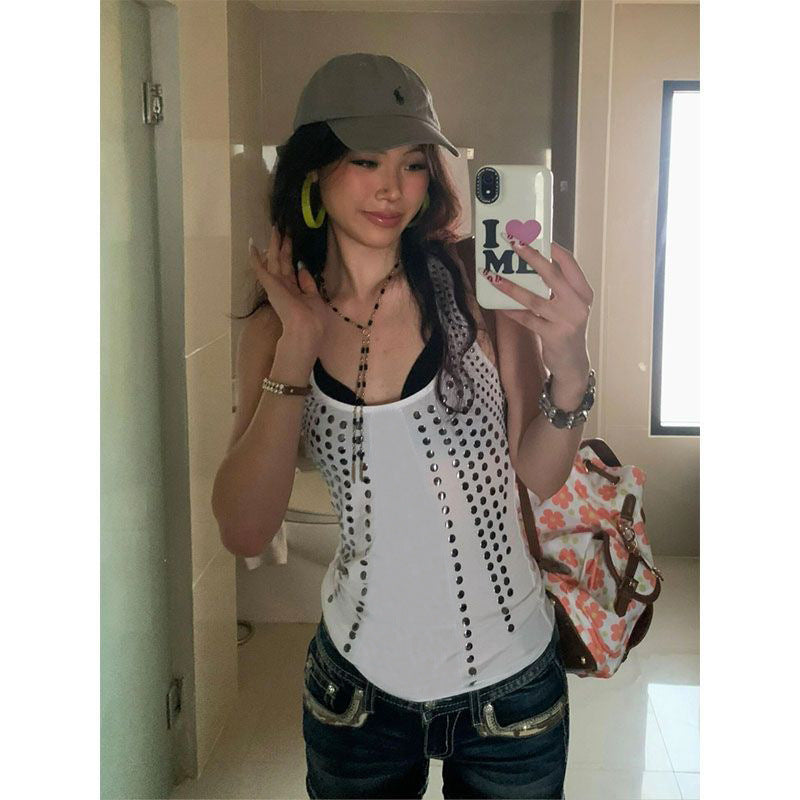 American Hot Girl Backless Slim Fit All-match Round Neck Vest